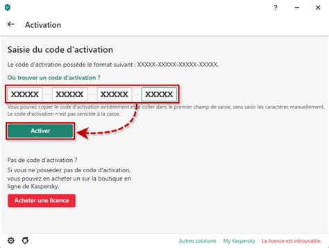 Où entrer le code d'activation dans une application de .